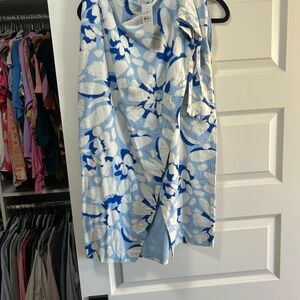LOFT Blue and White Asymmetrical Skirt